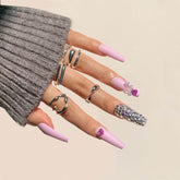 24pcs Rhinestone Decor Fake Nail & 1sheet Tape